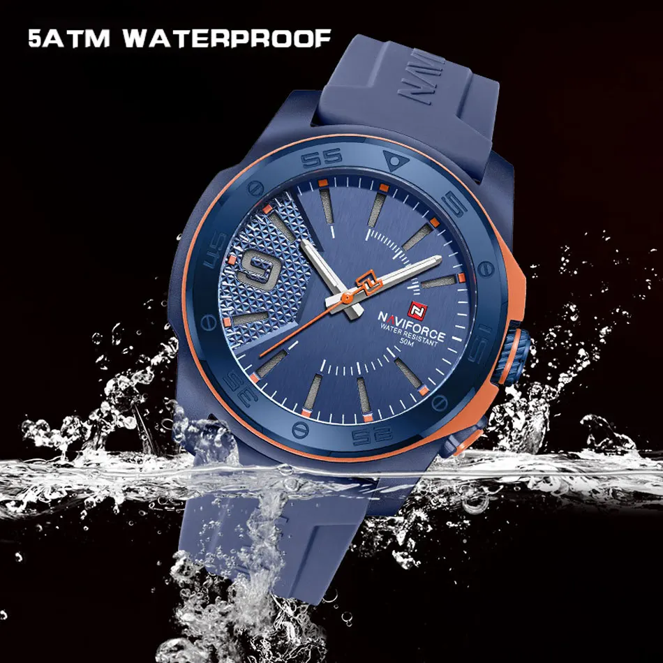 Naviforce clássico simples relógio pulseira de silicone quartzo relógio de pulso marca luminosa à prova dwaterproof água mãos relógios relogio masculino