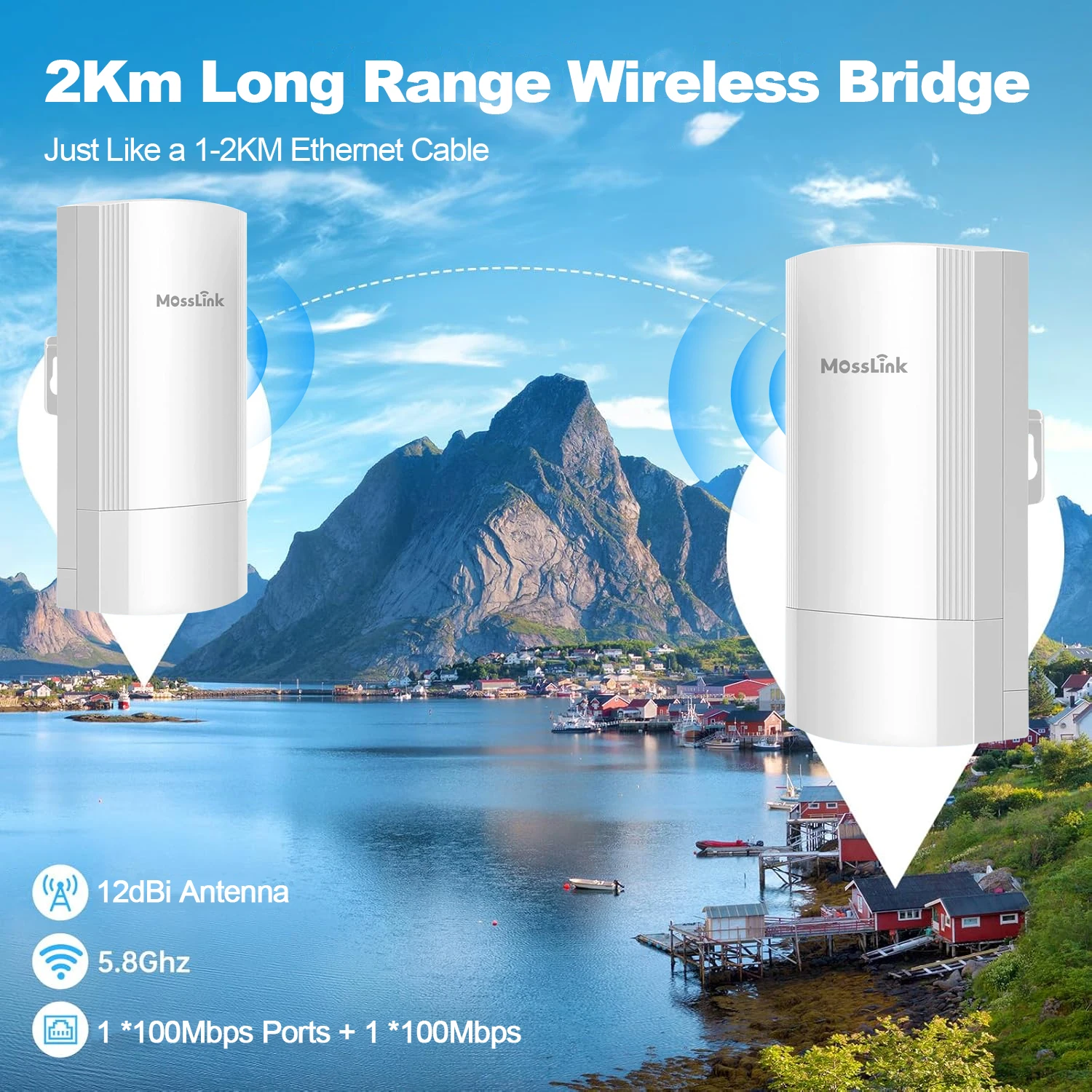 Mosslink 900Mbps Outdoor CPE Wireless Bridge 5.8G Point to Point Starlink WiFi Extender Signal Booster Long Range Up to 2KM