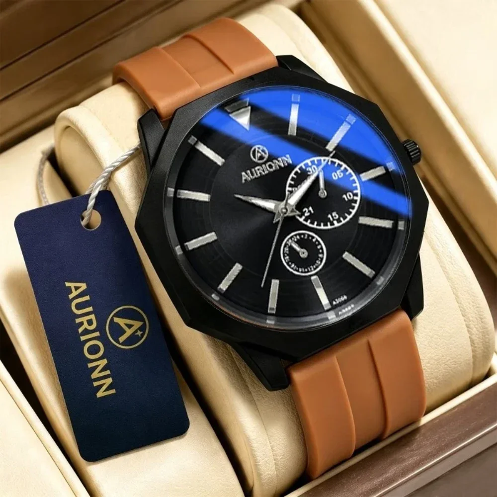 4-Piece Men's Quartz Watch - Fashion Wristwatch, with a Set of Ring, Necklace and Bracelet.