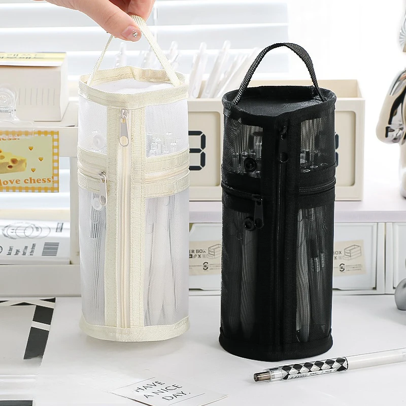Simple Pen Container Student Pencil Case High-value Cylindrical Pencil Case Large-capacity Transparent Stationery Storage Box
