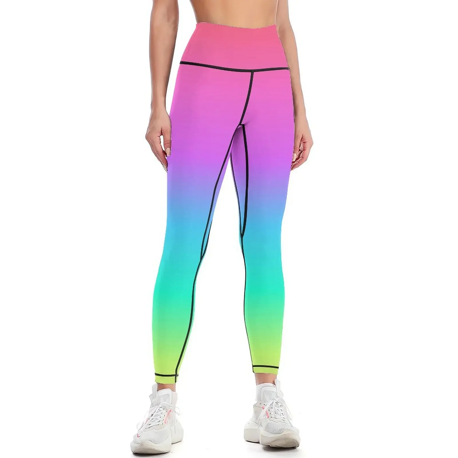 Pastel arco-íris gradiente leggings calças esportivas mulher roupas esportivas ginásio das mulheres leggings