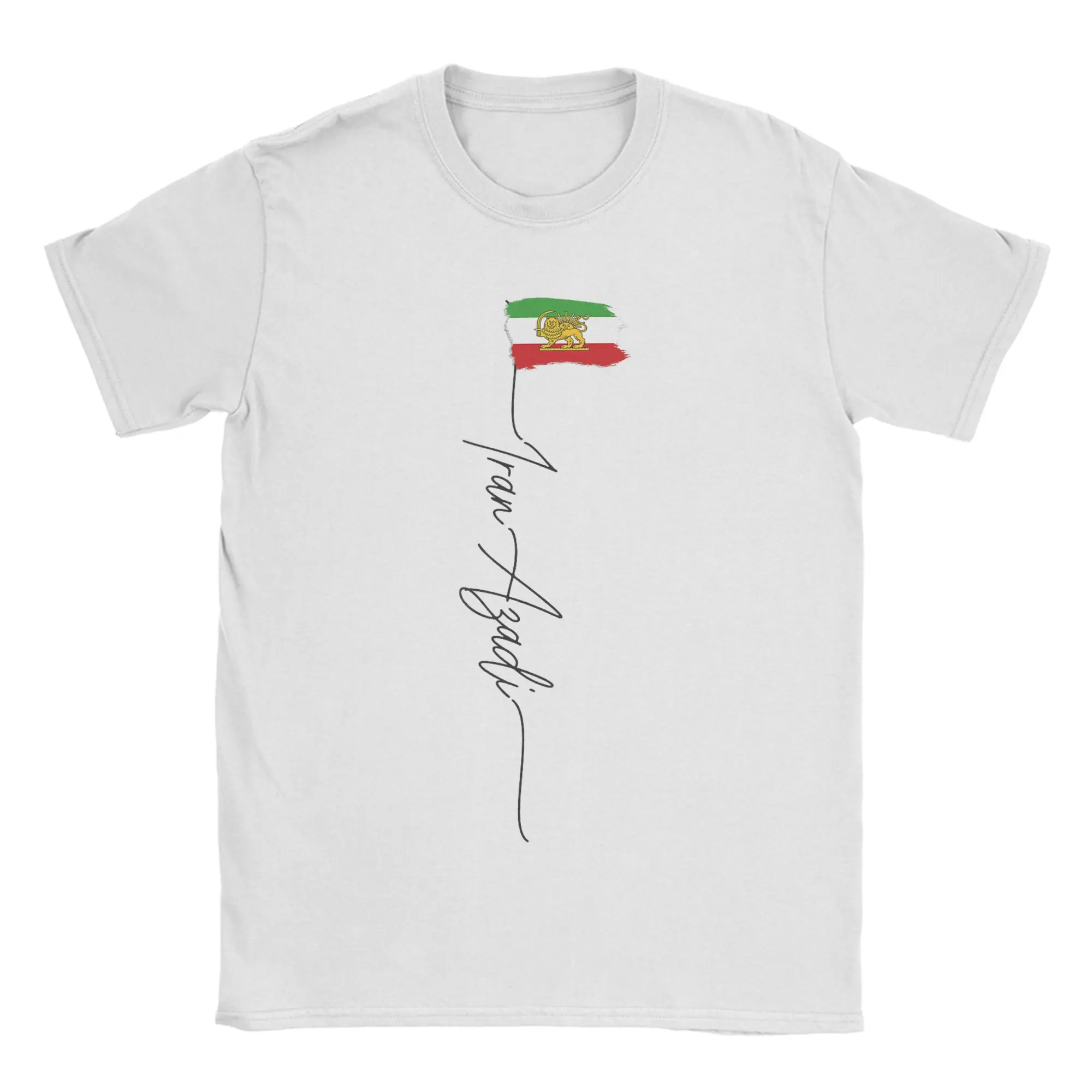 Lustige IRAN AZADI Iran Flagge Karte Löwe Sonne Schwert T-Shirts Herren Rundhals Reine Baumwolle T-Shirt Kurzarm Tee Shirt Sommer Oberteile