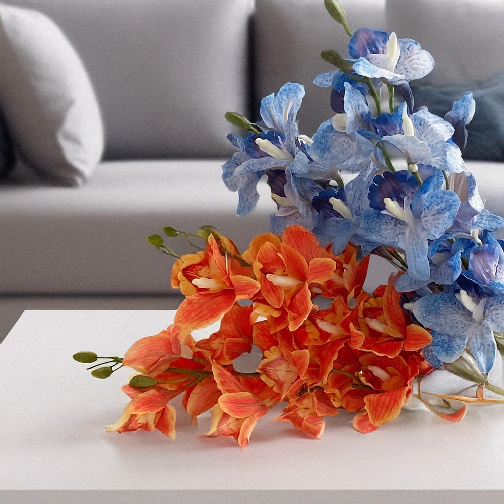 35 بوصة Cymbidium السحلية الحرير الاصطناعي الأزهار الجذعية وهمية الزهور الحرير الزهور ديكور المنزل زهور الزفاف ترتيب فو #2