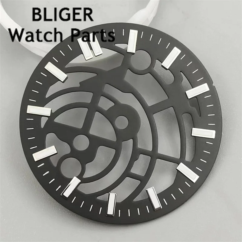 BLIGER 31mm Black watch dial Green luminous dial fit NH70 NH72 movement fit 3 o'clock crown 3.8 o'clock crown 4.5 o'clock crown