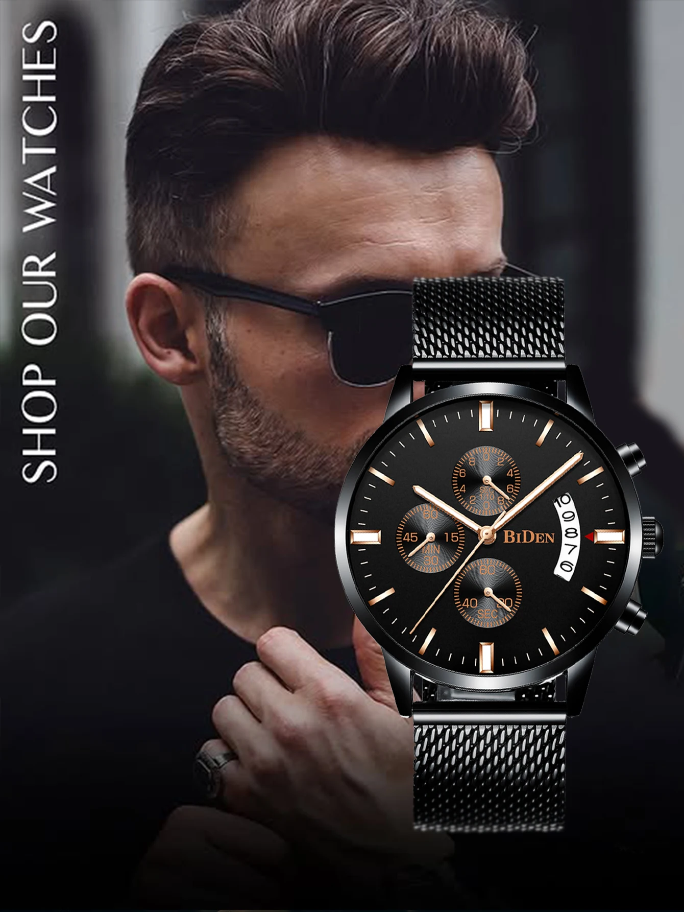 

BIDEN Seiko Men's Watch High Quality Stainless Steel Mesh Strap Quartz Men's Waterproof Clock Automatic Date Night Gift Box