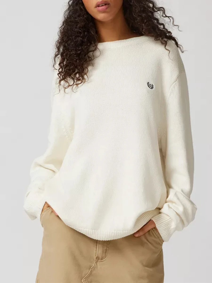 

Women s Floral Embroidered Sweaters with Long Sleeves and Oversized Fit Round Neck Pullover for Fall and Winter Fashion Tops