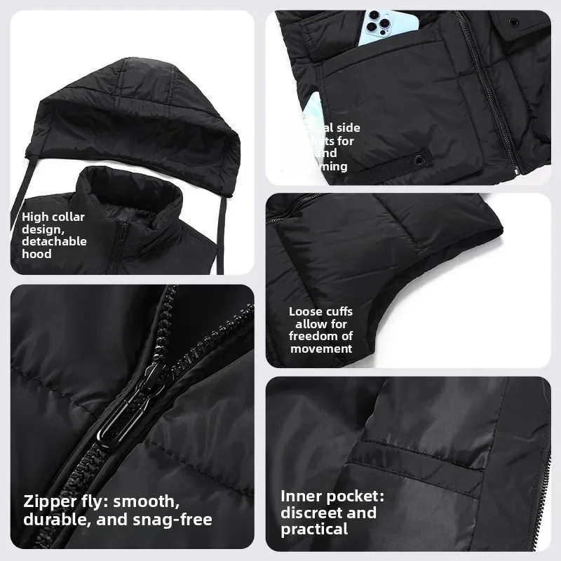 ملابس العمل أسفل القطن وسادة مبطنة سترة سترة رياضية مريحة انفصال مقنعين سترة سميكة الدافئة الرجال جيب كبير سترة #6