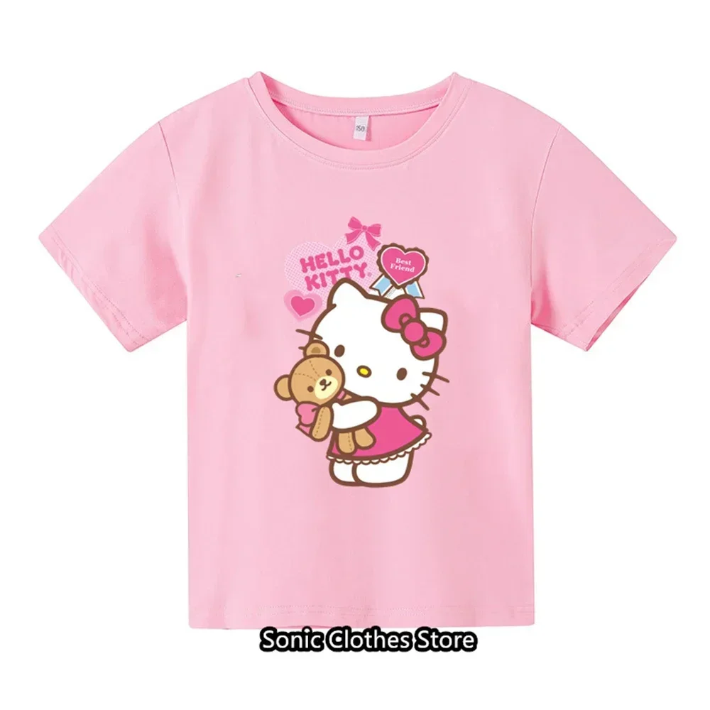 Hello Kitty Kawaii Children's Fashion Girls' Clothing Summer Boys' Clothing Children's T-shirts Preschool Short Sleeves