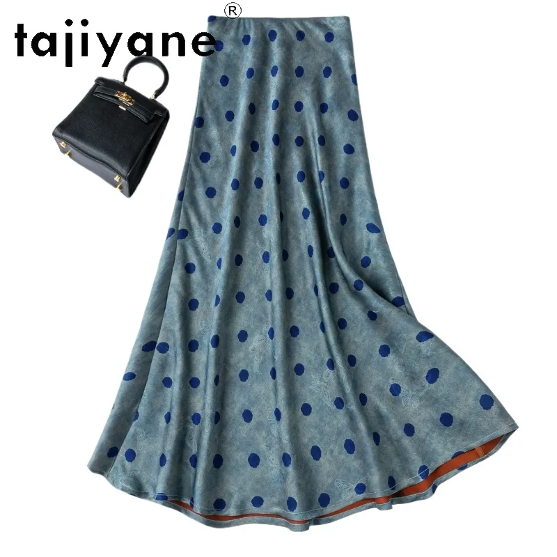 

TAJIYANE Women's Skirts 100% Mulberry Silk Xiangyun Sha Mermaid Skirt Elegant Blue Polka Dot Long Skirts Woman Clothes 2026 юбка