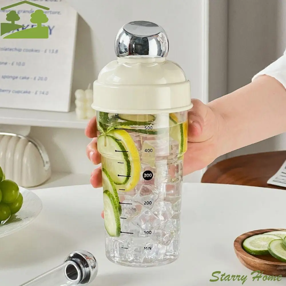

600ML Cocktail Mixer Cup Portable Broken Popsicles Drink Hand-Shake Mixer BPA-Free Transparent Scale Shake Cup Muddler Set