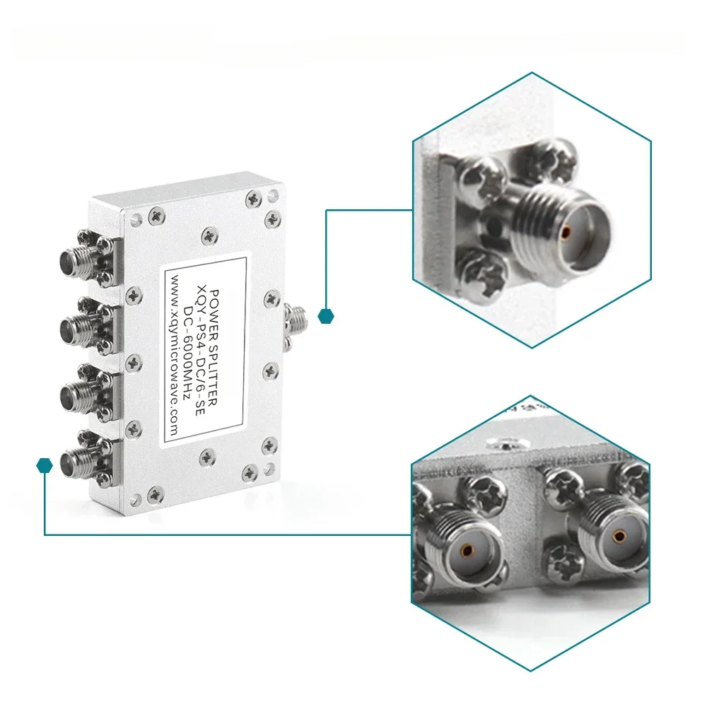 SMA 4-Way Power Splitter 0-6000MHz Low Frequency RF Microwave Signal Divider 0-6GHz with 6G DC Resistance for Signal Combiner
