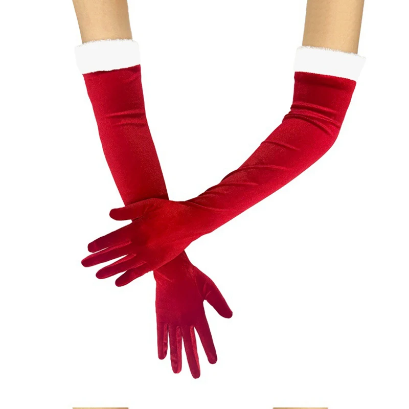 

Женские рождественские бархатные длинные перчатки, осенне-зимние теплые красные вечерние платья, этикет в стиле ретро, банкетные аксессуары, эластичность