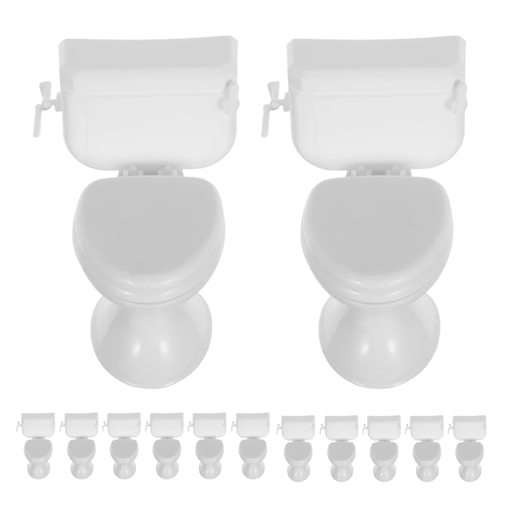 

16 Pcs Miniature Toilet Toys Dollhouse Furniture Accessories Tiny Toilets Pretend Play White Model Bathroom Decoration