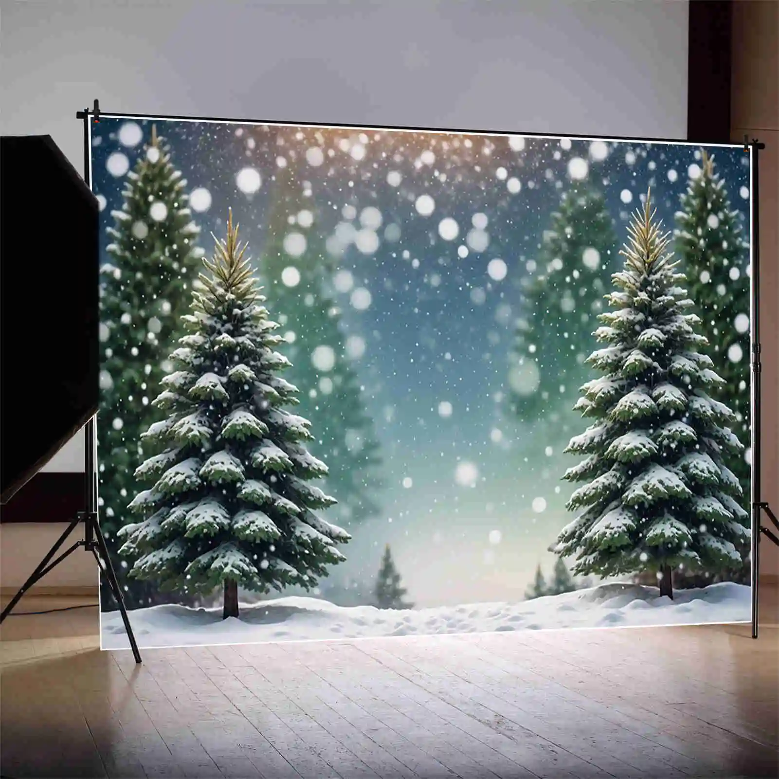 Bulan. QG latar belakang pohon hutan pinus Natal latar belakang musim dingin salju luar ruangan anak latar belakang perlengkapan foto dekorasi pesta kustom