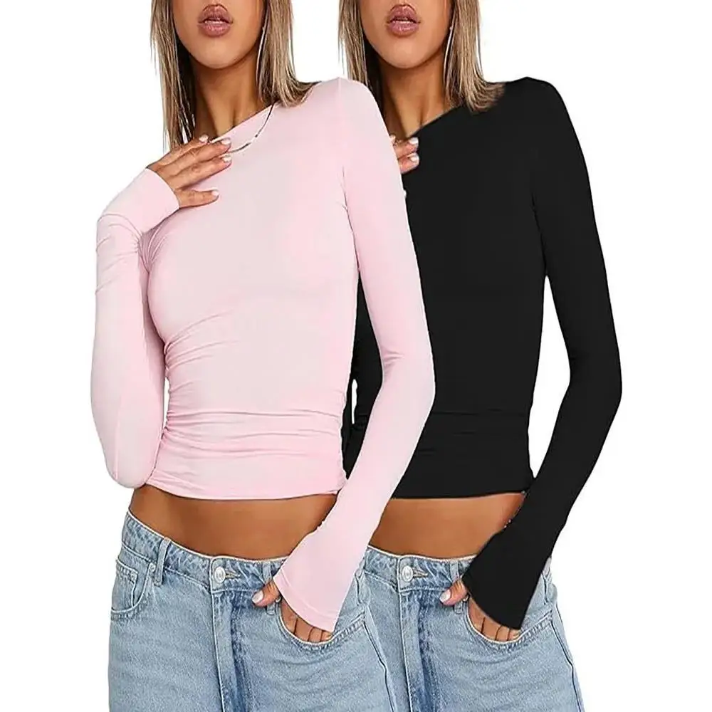 

Женский однотонный свитер-пуловер Slim Fit, базовая модная футболка с круглым вырезом, высокое качество