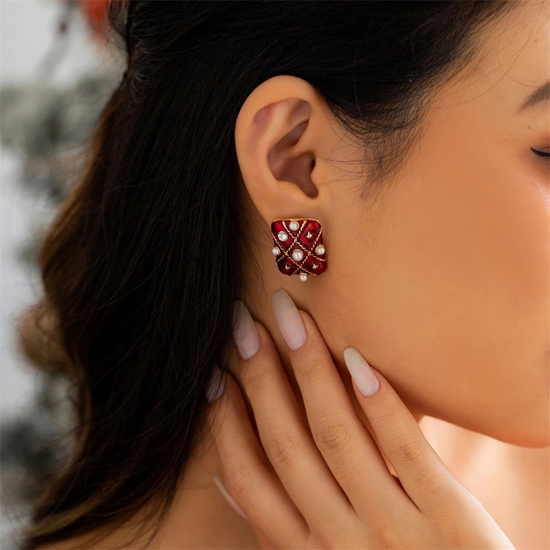 HUANZHI 2023 جديد خمر موضة المينا ستار القمر سحر المعادن الهندسة قرط الاذن المرصع للنساء بنات هدايا مجوهرات الحفلات