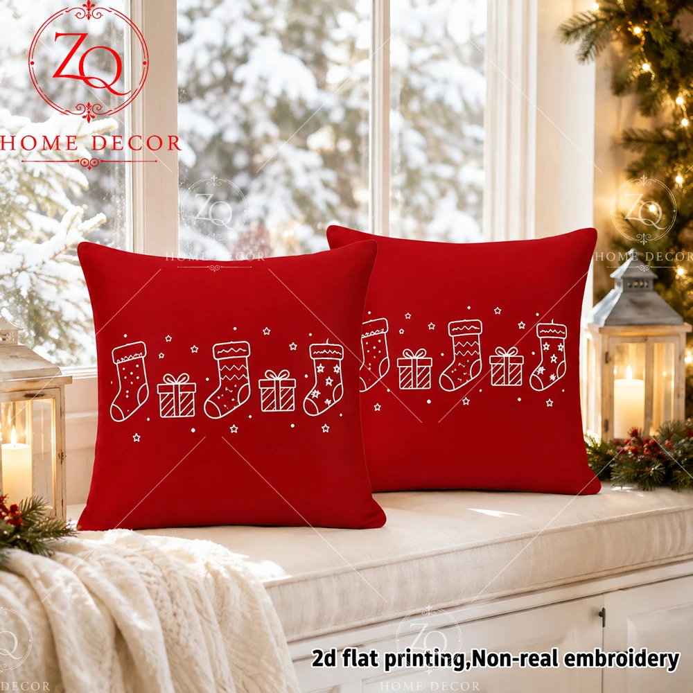 Nordic Christmas Tree Throw Pillow Cover 2D Flat Printed Peach Skin Snowflake Cushion Case Xmas Pillowcase Sofa Home Decor