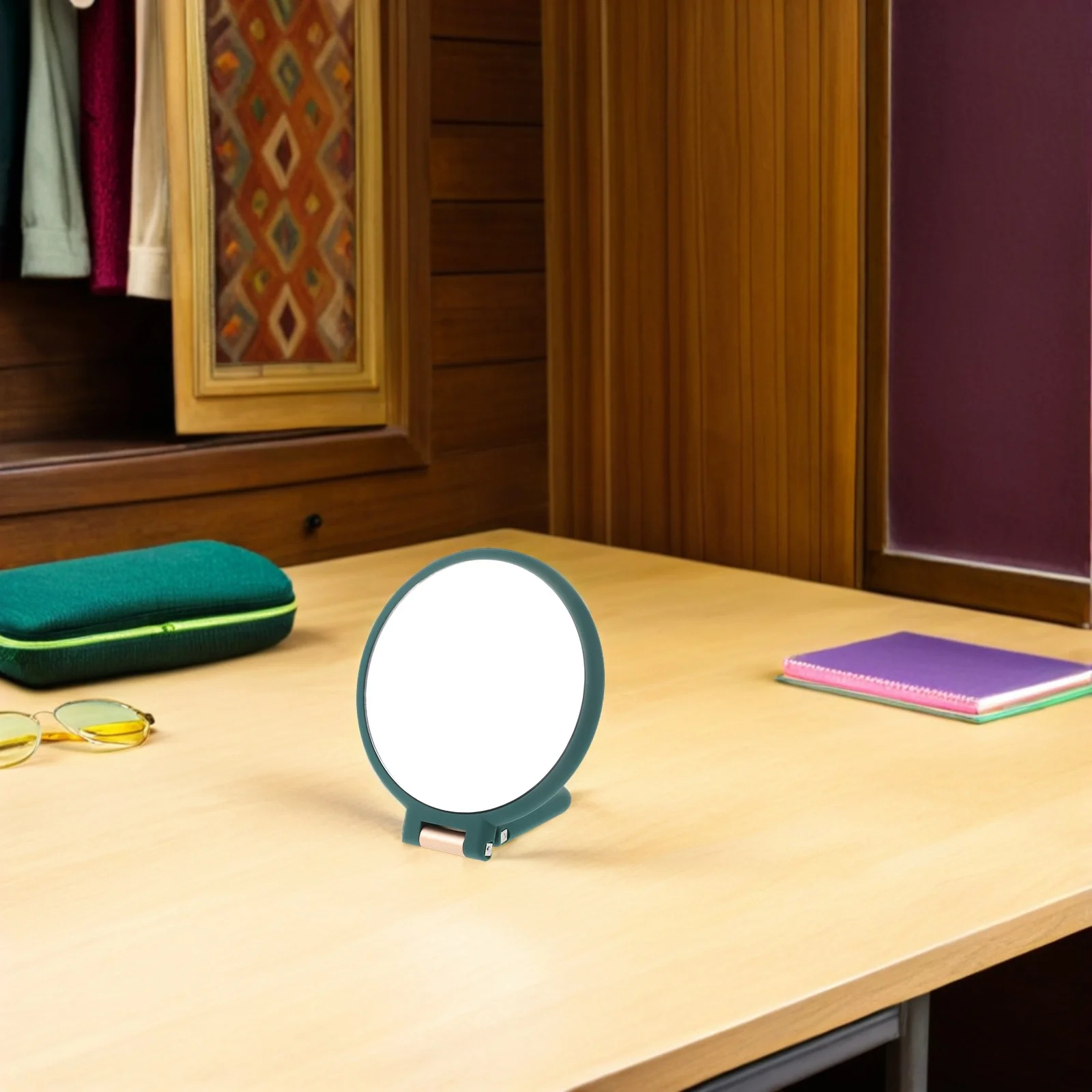 

2Pcs Green Travel Makeup Mirror Double Sided Folding Portable 15X Magnifying Handheld Mirror Compact for Camping Vanity