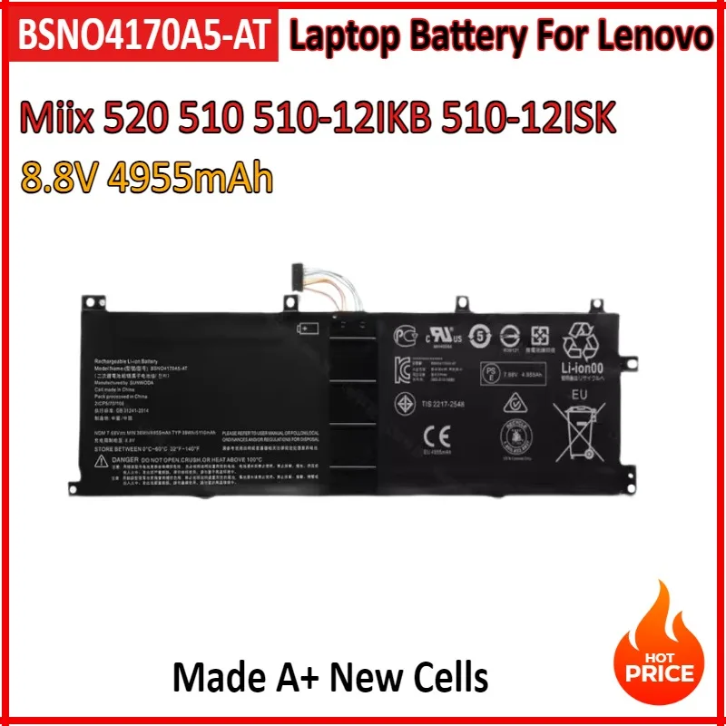 

8.8V 4955mAh BSNO4170A5-AT Laptop Battery For Lenovo Miix 520-12IKB 510-12ISK BSNO4170A5-LH 525-12IKB LH5B10L67278