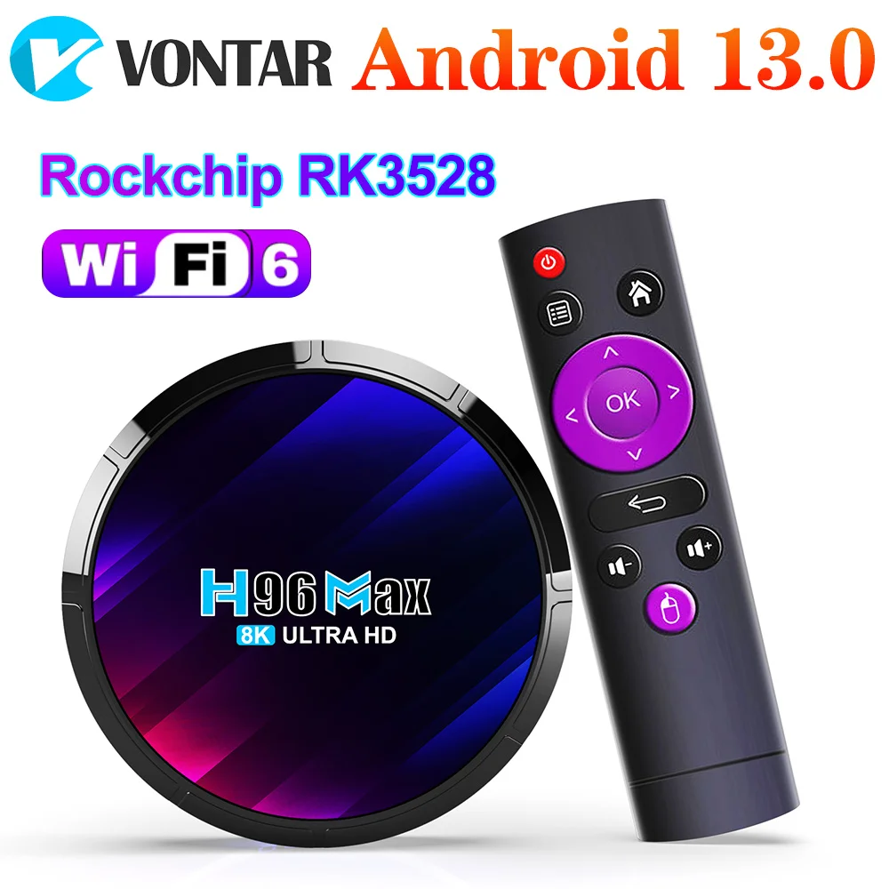 

H96 MAX RK3528 Smart TV Box Android13 Quad Core 64bit Cortex A53 Support 8K Video Decoding Wifi6 BT Media Player Set top box