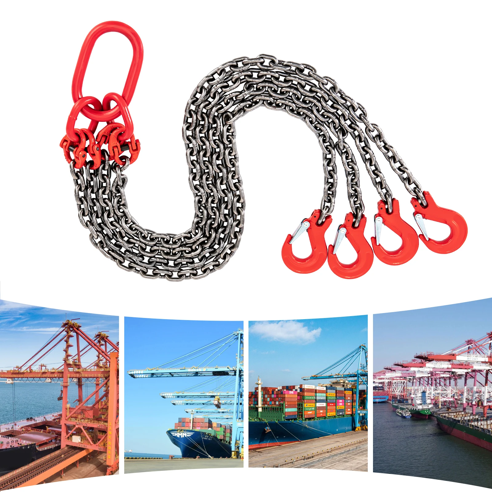 5FT Chain Sling 5/16 Inch *5FT Lift Chain Chain Hoist Lifts with 4 Leg Grab Hooks Used in Mining, Machinery, Ports, Building