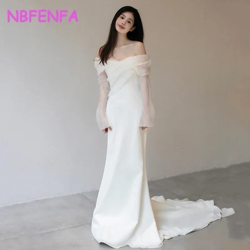 One Shoulder Satin Light Wedding Dresses Forest Style Travel Shoot Bride Temperament Simple Slim Formal White Dress vestidos