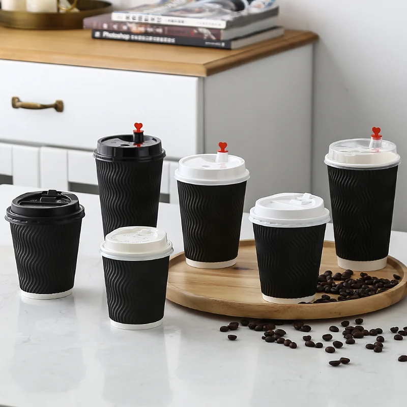 

Paper Cup Thickened Anti-Scald S Pattern Corrugated Disposable Coffee Milk Takeaway Packaging Drink Latte Cup 50 Pcs Small Size