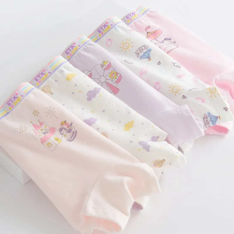 New arrived Girls Underwear Fashion Kids cartoon character children panties short boxer 5pcs/lot 3-14y student adolescent