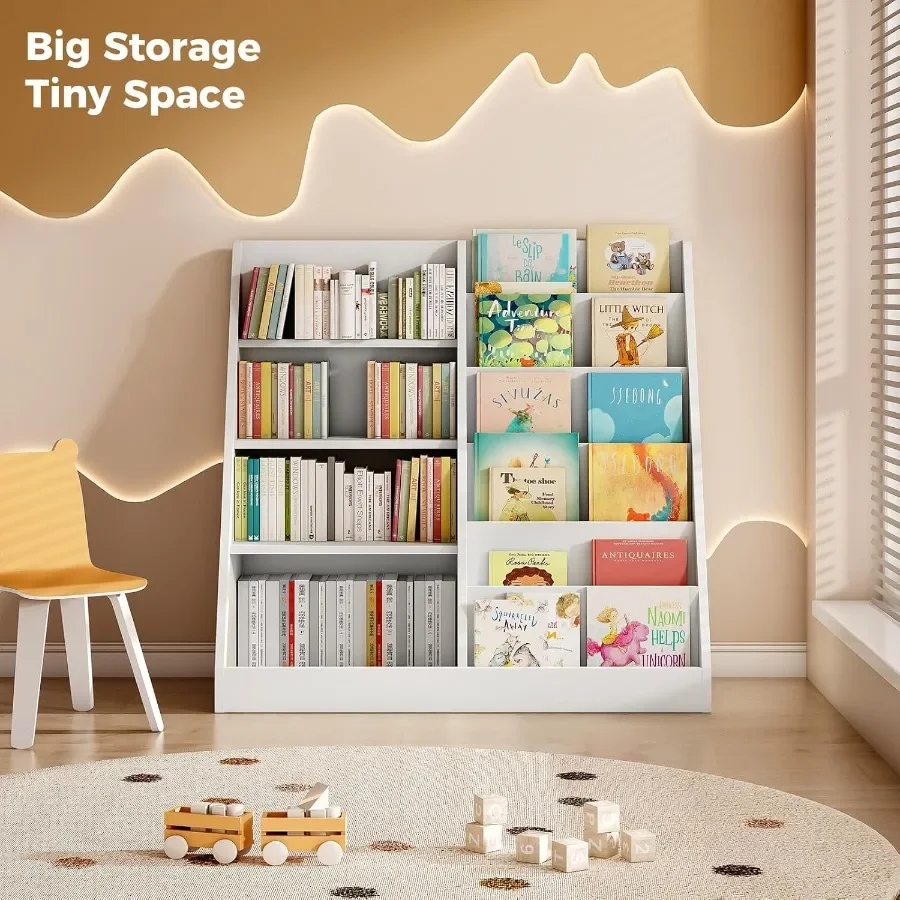 6 Tier Wooden Bookshelf and Toy Storage for Nursery Playroom and Classroom Toddler Book Rack with Multiple Shelves for Organizi