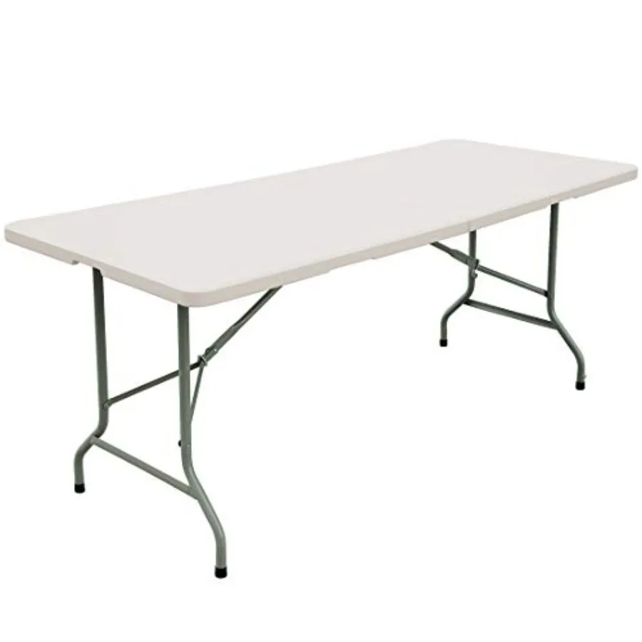 

6ft Folding Utility Table for Picnic Party Dining Camp, Portable Fold-in-Half Plastic Table in White