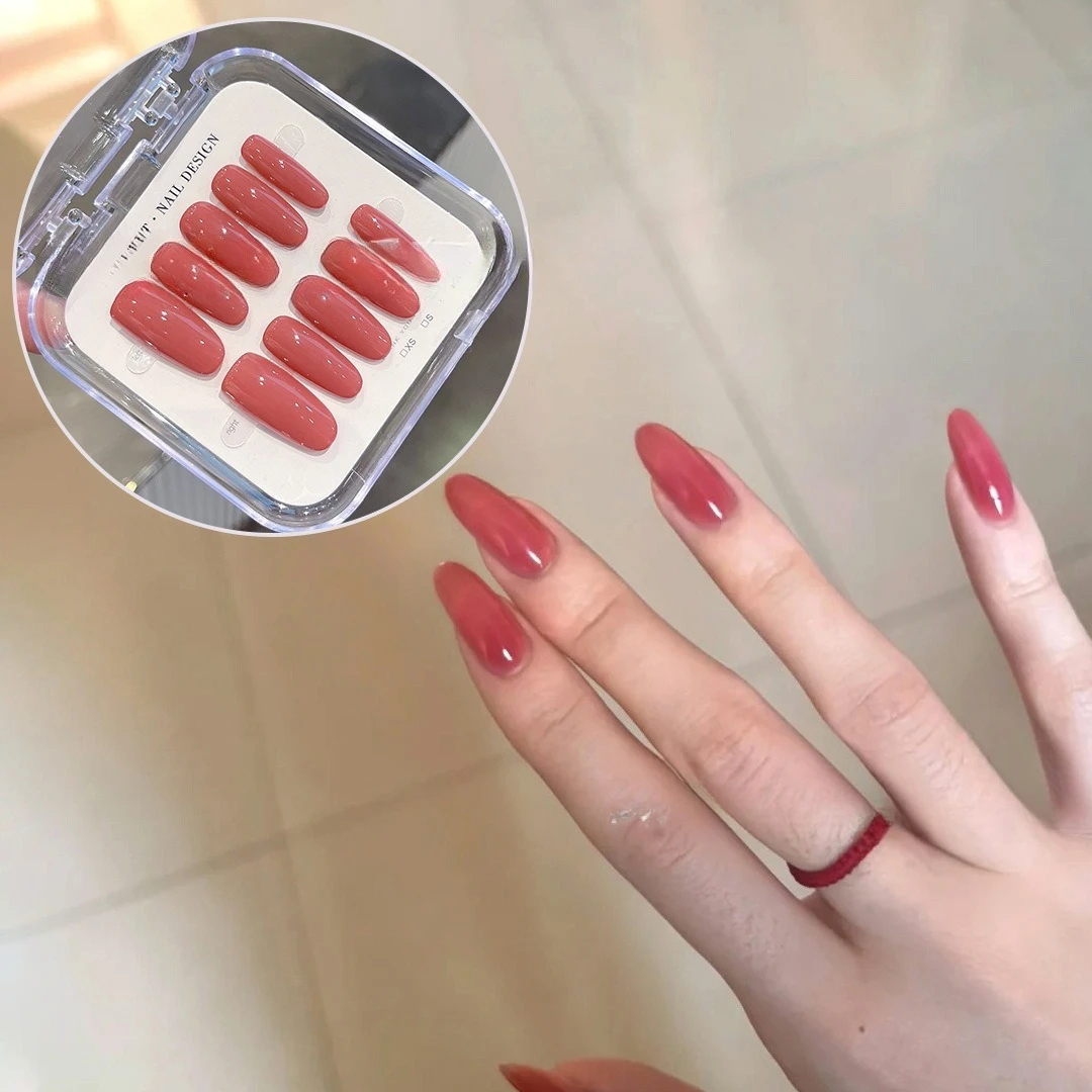 Handmade Press on Nails Solid color short Design Reusable Adhesive False Nails with storage box Full Cover Nail Tips