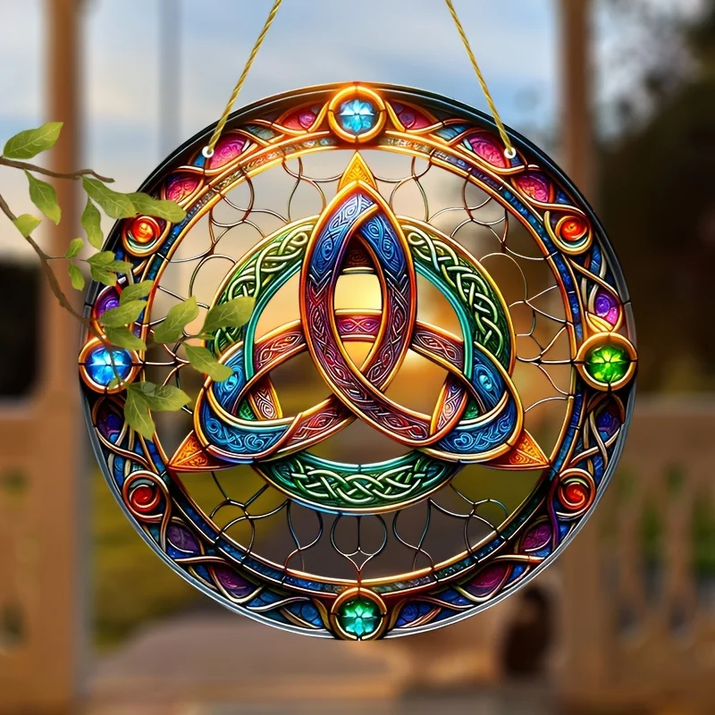 2D Flat, Celtic Knot Acrylic Sun Catcher - Colorful Garden and Window Decor with Triple Symbols, Perfect for Celts Enthusiasts,