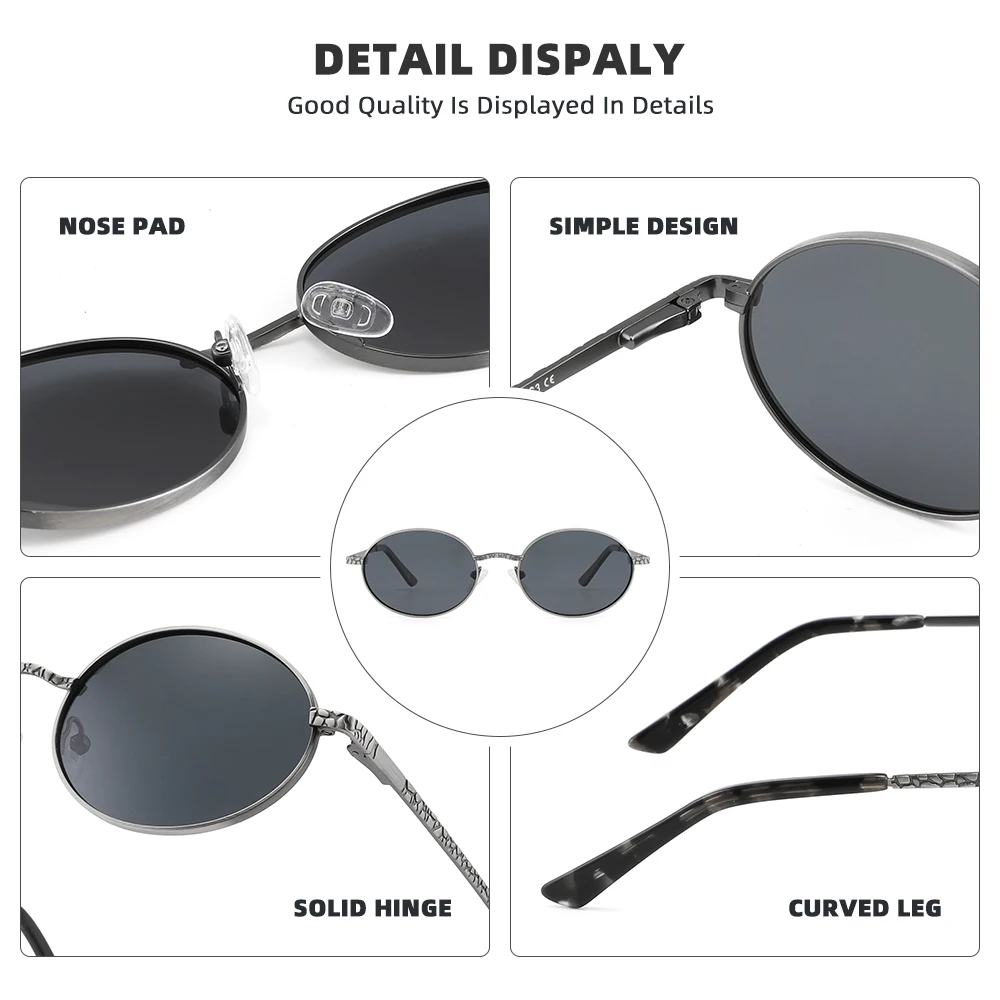 Retro Oval Metal Polarized Sunglasses for Women Men Small Trendy 90s Vintage Sun Shades Aesthetic Luxury Brand Designer Glasses