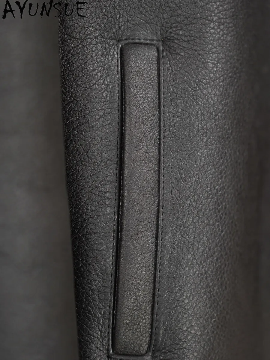 AYUNSUE Natural Fur Coat Men Vintage Thickened Original Oil Wax Washed Sheepskin Shearling Jacket Winter Leather Warm Outerwear view 5