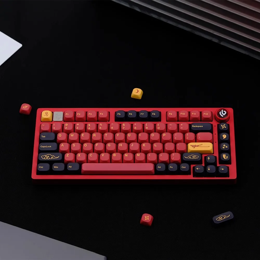 130 Keys/Set Korean Keycap PBT KOA Profile GMK Red Samurai Keycaps for Mechanical Keyboard for Cherry MX Switch Five Sides