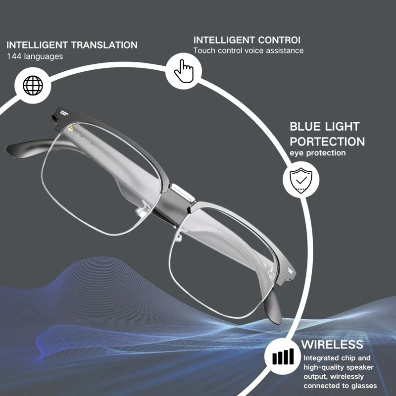 AI Smart Glasses Bluetooth Call Video Music Player Headset Support Multiple Languages Translation Color Changing Lenses