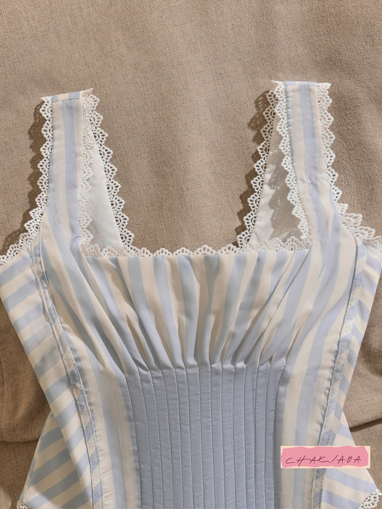 

Французский ретро-нишевый кружевной полосатый жилет на подтяжках, тонкий и тонкий короткий топ в иностранном стиле