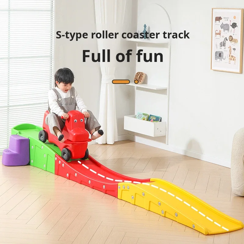 Kindergarten Indoor Plastic Slide, Sensory Training 3 Section Balance Track, Kids Sliding Car Playset Playground Activity Fun
