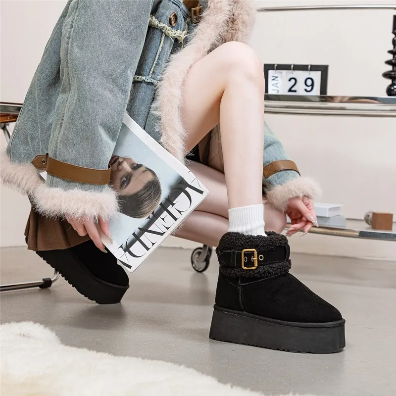 AIYUQI Women's Snow Boots Winter 2025 New Warm Genuine Leather Women's Ankle Boots Platform High Heel Women's Winter Boots