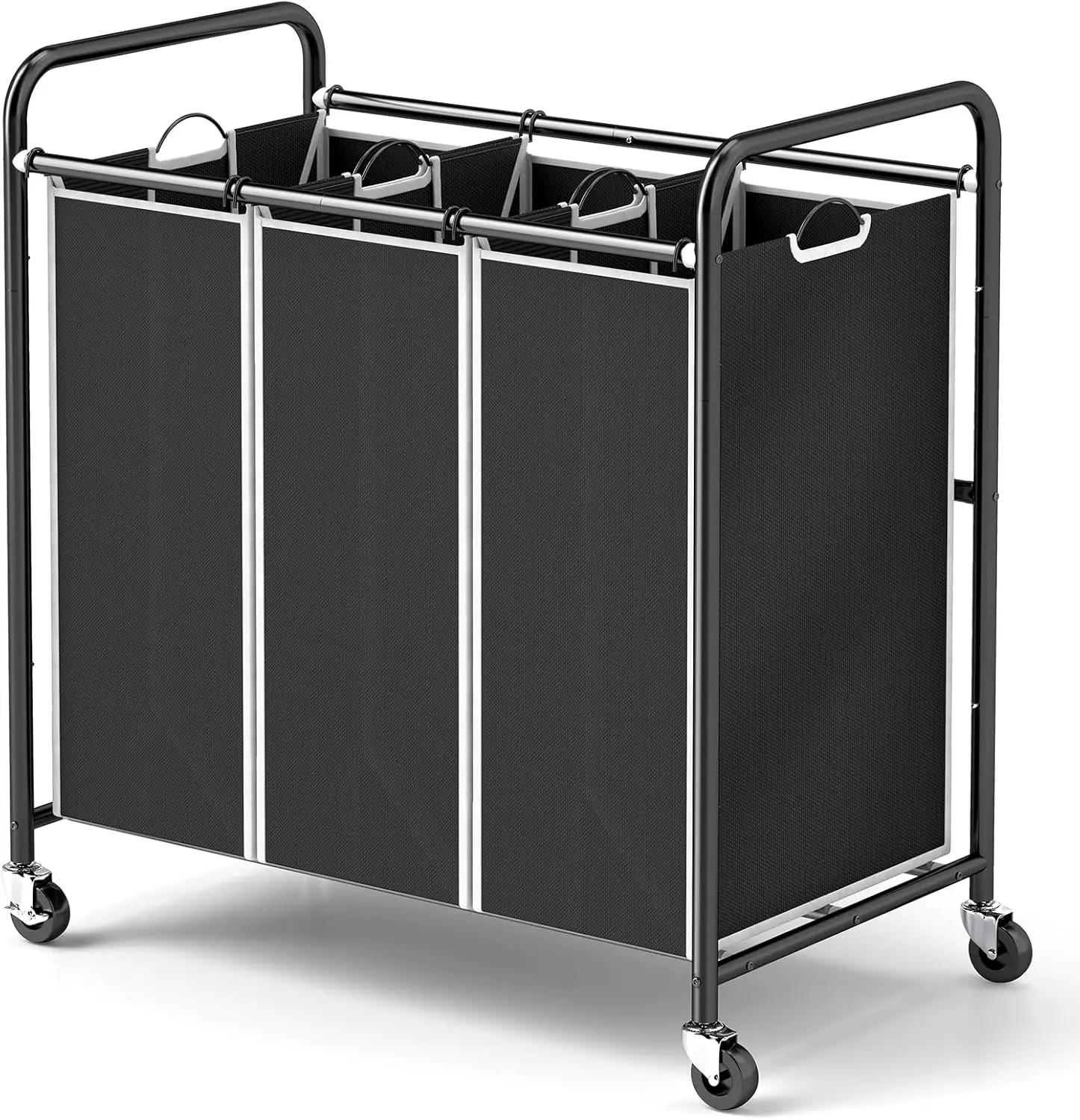 

3-Compartment Rolling Laundry Sorter with Removable Bags and Wheels, Space-Saving Organizer for Home Use