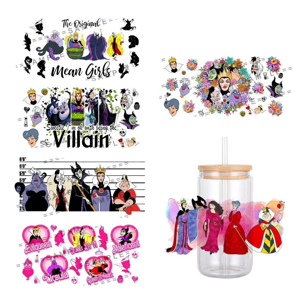 Disney Cartoon Villain Character UV DTF Transfer Sticker Waterproof Transfers Decals For 16oz Glass Cup Wrap Stickers