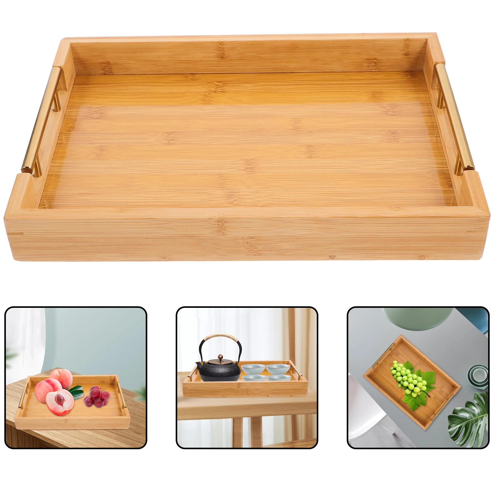 

Bamboo Tea Tray Rectangular Large Capacity Multi-Functional Serving Tray for Tea Snacks Fruits Bread Storage Plate