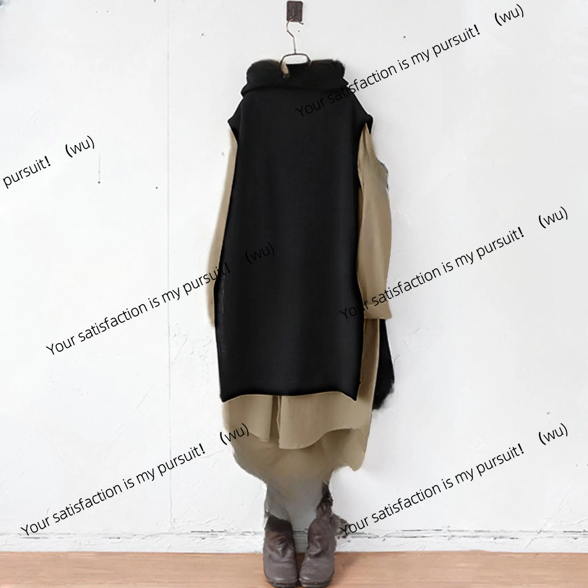 New sleeveless knitted skirt + folded collar half cardigan long-sleeved shirt skirt two-piece set