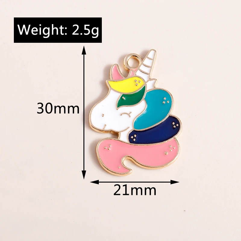 Leslie 10 Stück niedliche Emaille-Cartoon-Einhorn-Charms-Anhänger für DIY-Schmuckherstellung, handgefertigte Bastelarbeiten, Ohrringe, Halsketten, Zubehör – Detail 12