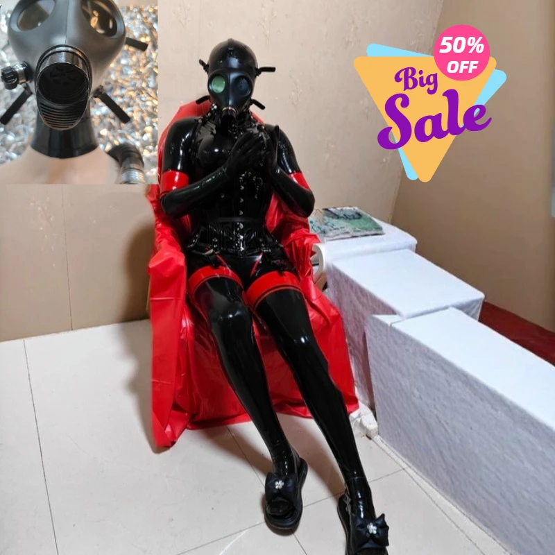 Latex gas mask suffocation set breathing bag sm breathing control airbag cosplay accessories free lenses