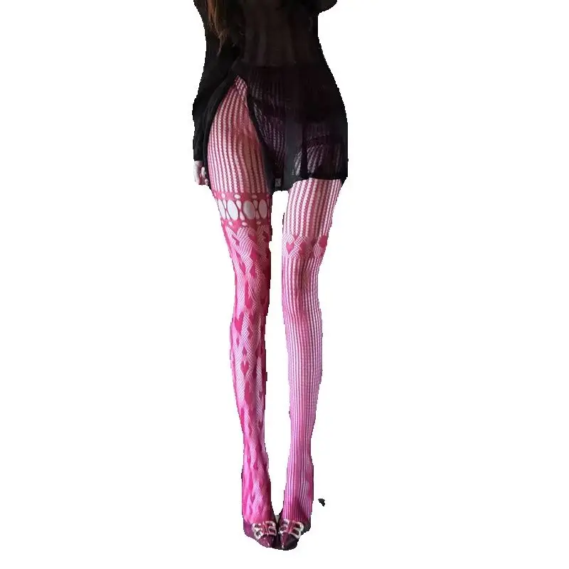 Retro American Modern Love Heart Patchwork Hollow Mesh Stockings AB Style Asymmetrical Jacquard Sexy Mesh Stocking for Women 519