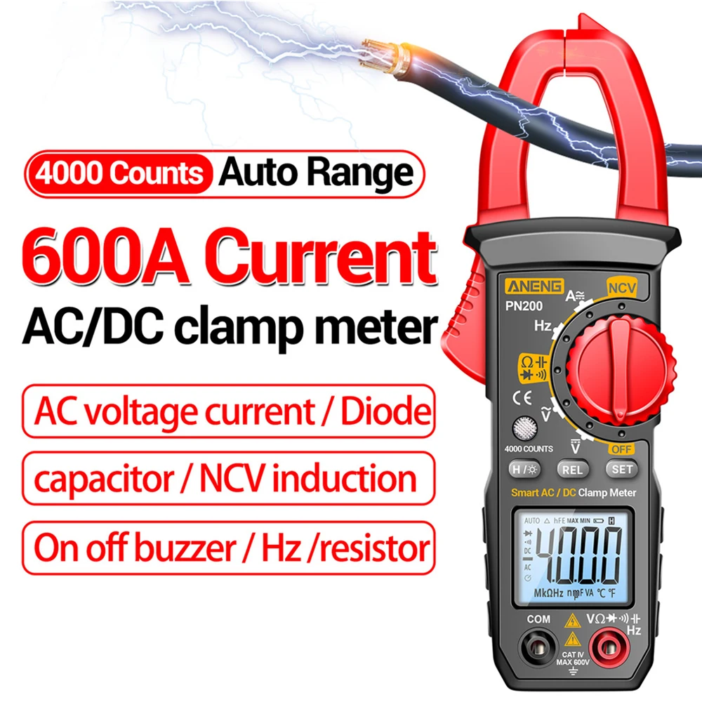 

Digital Clamp Meter DC/AC 0~600V 0~600A Current 4000 Counts Multimeter Ammeter Voltage Tester Car Hz Capacitance NCV Ohm Test