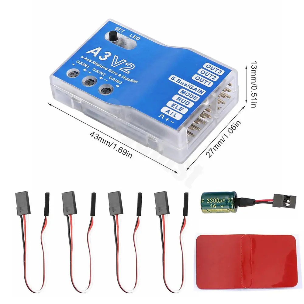 

Высококачественный 3-осевой гироскоп A3 V2 стабилизатор полета самолета для радиоуправляемого самолета с фиксированным крылом коптера