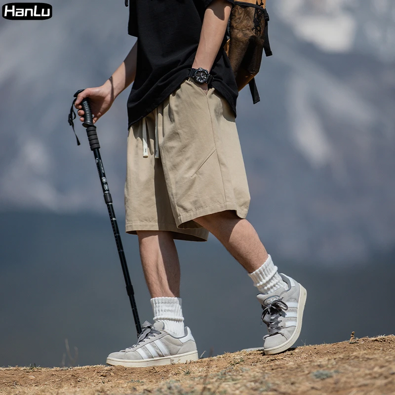 Short en coton pour homme, short décontracté, monochromatique, taille élastique, possède un design, été, nouveau, 2024