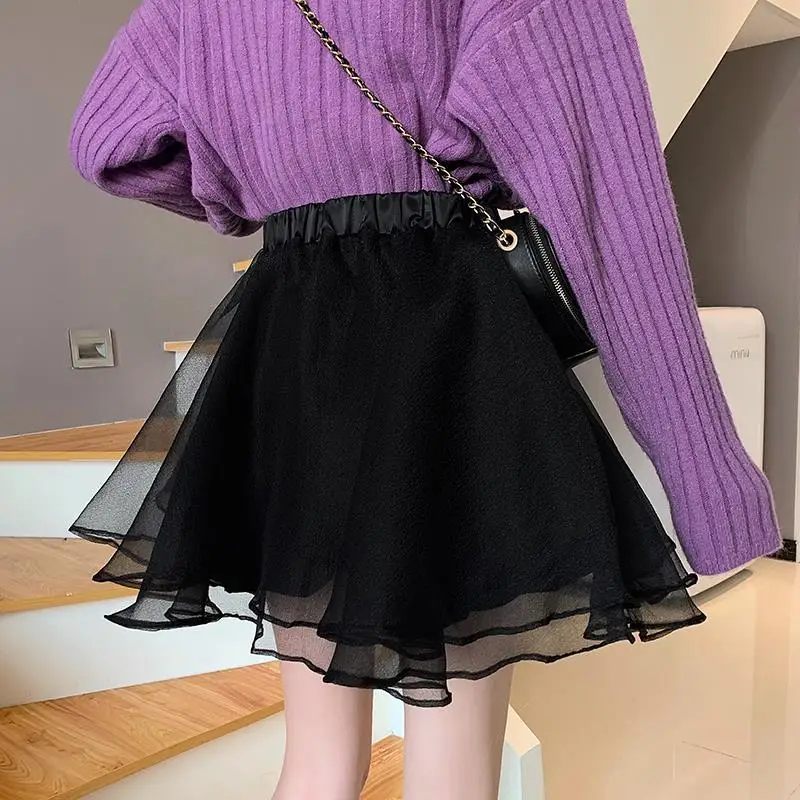 All-match High Irregular Skirts 2023 Korean Style Gauze Korean Fashion Streetwear Pleated Skirts for Women Chic A-line Skirt